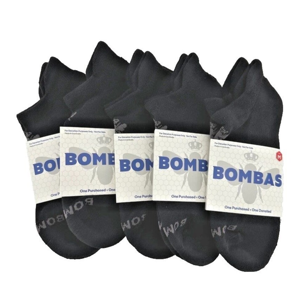 Bombas 5 Pairs Antimicrobial Black Ankle Socks Honeycomb Arch Unisex Medium New